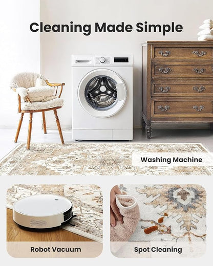 AMADA HOMEFURNISHING Round 6ft Area Rugs, Low-Profile Washable Rug - Image 5