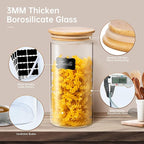 21oz - 4 Pack Glass Jars with Bamboo Lids, Glass Food Storage Containers with Airtight Lids, Air Tight Pantry Storage Containers for Coffee, Sugar, Spice, Meal Prep Jars for Salad & Fruit