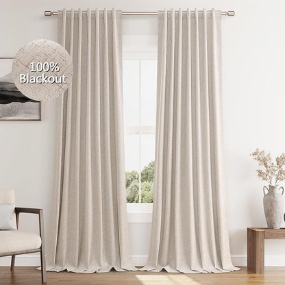 Oatmeal 100% Blackout Curtains 108 Inch Length 2 Panels Set - Image 9