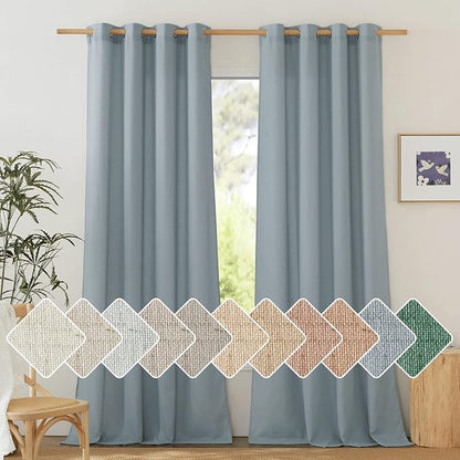 NICETOWN Flax Semi Sheer Stone Blue Linen Curtains by NICETOWN
