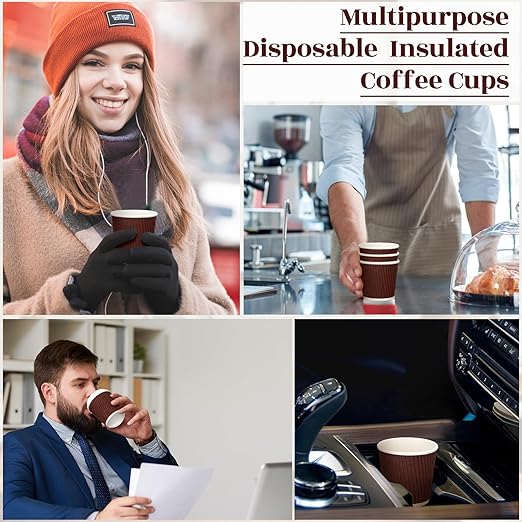 Yaomiao 200 Pcs 4 oz Disposable Espresso Coffee Cups Ripple Corrugated Paper Insulated Hot Cups for Party Cold Drinks Hot Beverage Tea(Coffee)