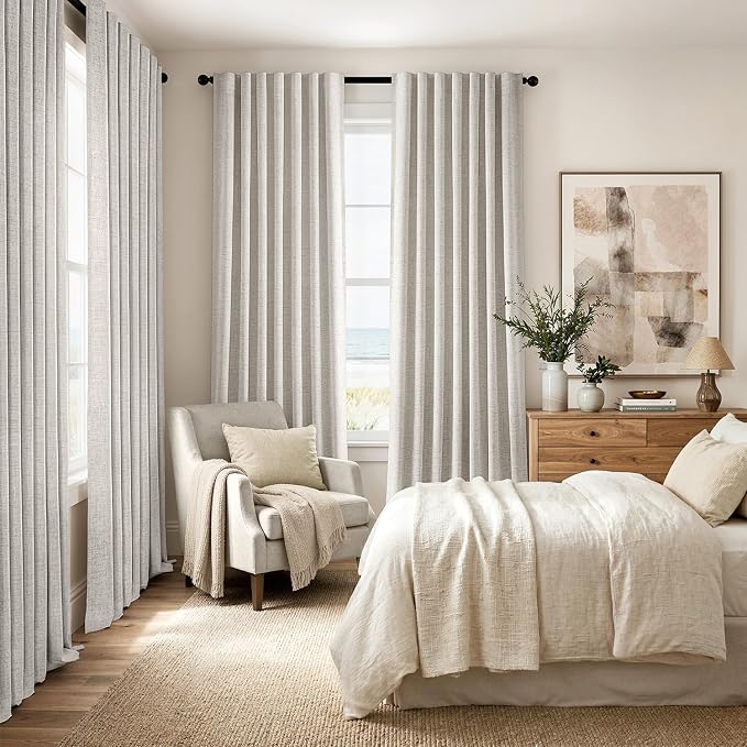 MIULEE 100% Blackout Linen Curtains 42 x 63 Inch Cream White 2 Panels | Thermal - Image 8