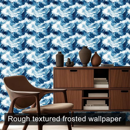 HOMETITUTE Blue Wave Pattern Wallpaper Peel and Stick Self Adhesive Vinyl Wall - Image 8