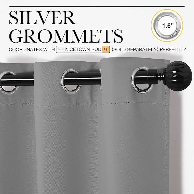 NICETOWN Silver Grey Room Darkening Curtain Panels 78" Long - Image 3