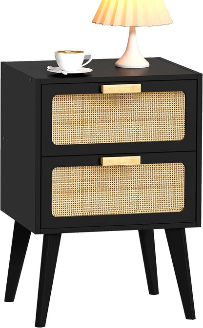 YAUKOMEL Black Nightstand, Wood End Table, Side Table by YAUKOMEL