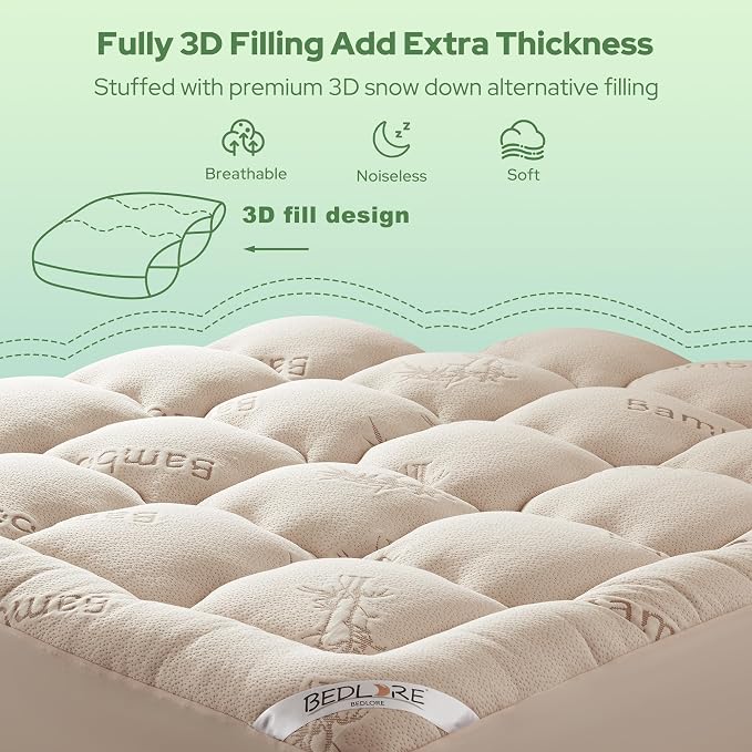 BEDLORE Twin Mattress Topper Viscose Derived from Bamboo, Thick Pillow Top - Image 5