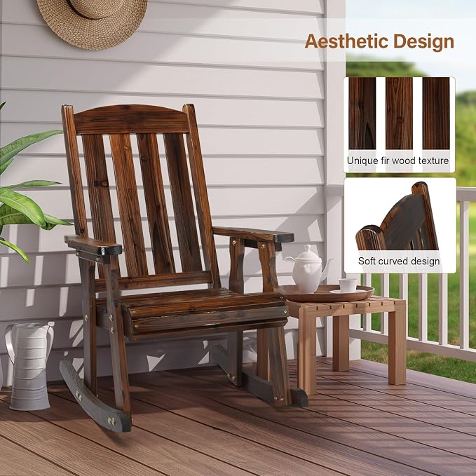 VINGLI Heavy Duty 600 LBS Outdoor Wooden Rocking Chair - Image 5
