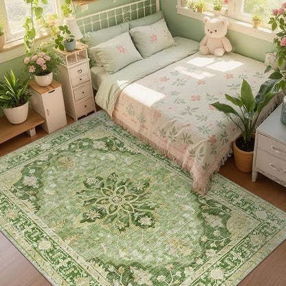 RELEANY Washable Area Rug, Water Repellent, Pet Friendly, Vintage Floral Boho - Image 2