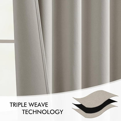 MIULEE Natural Back Tab Blackout Curtains 52x90 Inch Long 2 Panels Set | Rod - Image 7