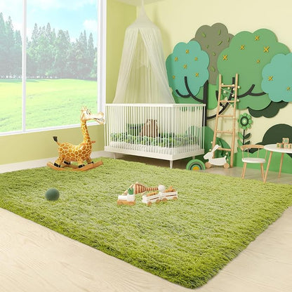 Ophanie Green Grass Area Rugs for Bedroom, 3x5 Shag Fluffy Carpet, Fuzzy Furry - Image 3
