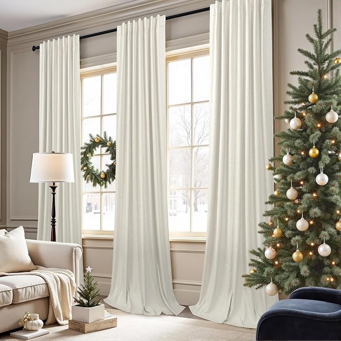 100% Blackout Curtains 84 Inch Length 2 Panels Set Neutral Boho Linen Farmhouse - Image 2