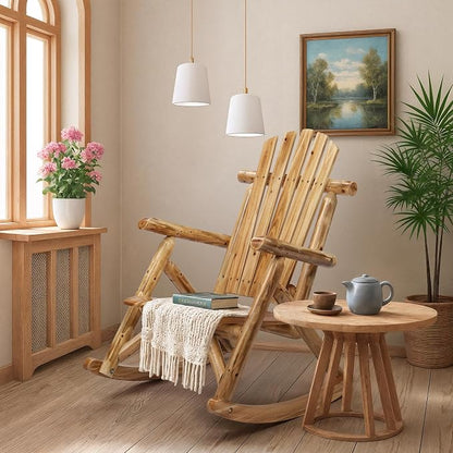Outvita Wooden Rocking Chair Set of 2, Fir Log Adirondack Rocker, Outdoor Wood - Image 2