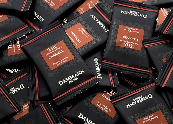 Dammann Freres Sachets, Caramel Toffee Flavored Tea Bags, Premium Gourmet French Tea, Individually Wrapped, 24 Count (Single Pack)