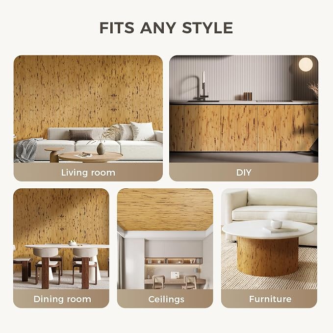 OUZUGIE 1 Pack 96x48 Inch Natural Bamboo Wall Panel – Yellow Burned Pole Wrap - Image 4