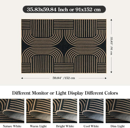 Lahome Enfys Modern Geometric Outdoor Easy Jute Rug, 3x5 Indoor Outdoor Rugs - Image 2