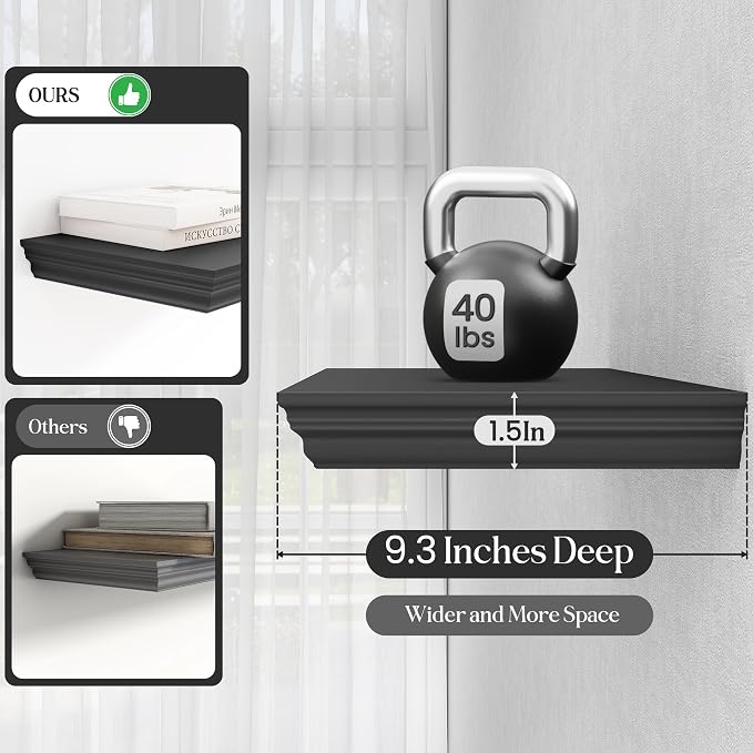 Fun Memories Floating Shelves 40 Inch Long, 9.3 Inch Deep Classic Crown Molding - Image 4