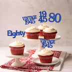 Gyufise 24Pcs Vintage 1945 Cupcake Toppers Glitter Cheers to 80 Fabulous Eighty Cupcake Picks 80th Birthday Wedding Anniversary Party Cake Decorations Supplies Deep Blue