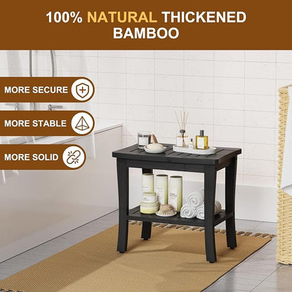 Bamboo Black Shower Bench Stool Shower Chair Seat Adult Women Her Sister Aunt - Image 3