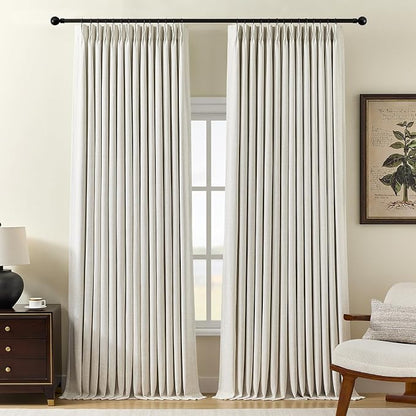 Pinch Pleated Linen Curtains 100% Blackout 112 Inches Long by AUSSPVOCT