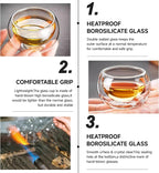 4 Pack Double Walled Glass Teacups Insulated Glasses - (4oz / 120ml) Heatproof Borosilicate Tea Cup, Mini Espresso Cups Gift Box