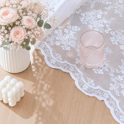 YJ YANJUN Vintage Lace Curtains 72 Inches Long Brilliant White 2 Panels | - Image 2