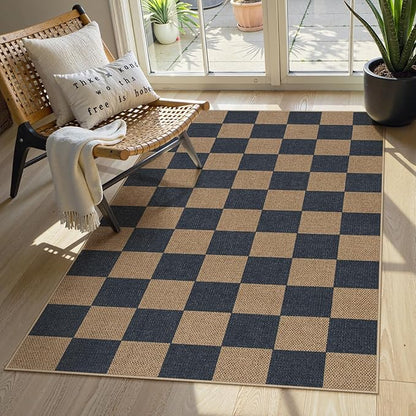 Lahome Checkered Easy Jute 3x5 Outdoor Rug, Washable Rugs by Lahome