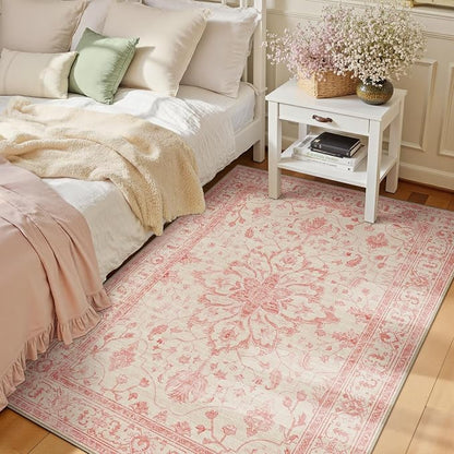 RELEANY Washable Area Rug, Water Repellent, Pet Friendly, Vintage Floral Boho by RELEANY