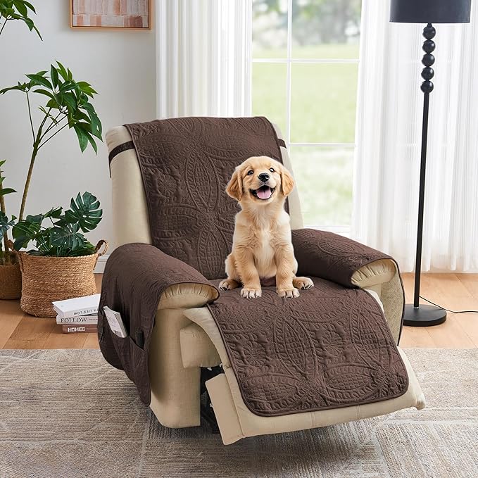 Large Brown Recliner Chair Covers, Quilted Décor Water-Repellent Lazy Boy Chair by Pamhaven