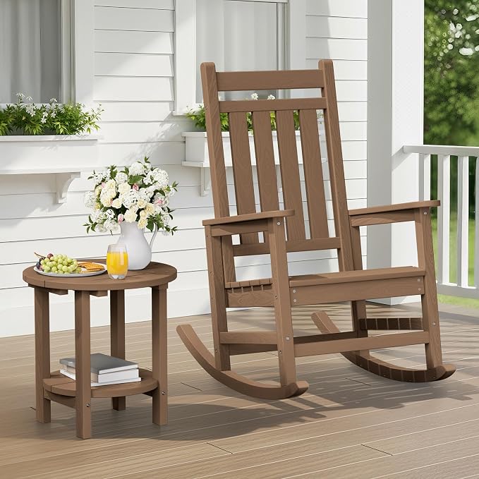SERWALL Round Outdoor Side Table Set of 2, HDPE Small Adirondack Double End - Image 2