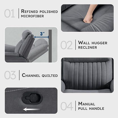 Lexicon Manual Double Reclining Sofa, Polished Microfiber Upholstered 3 Seater - Image 3