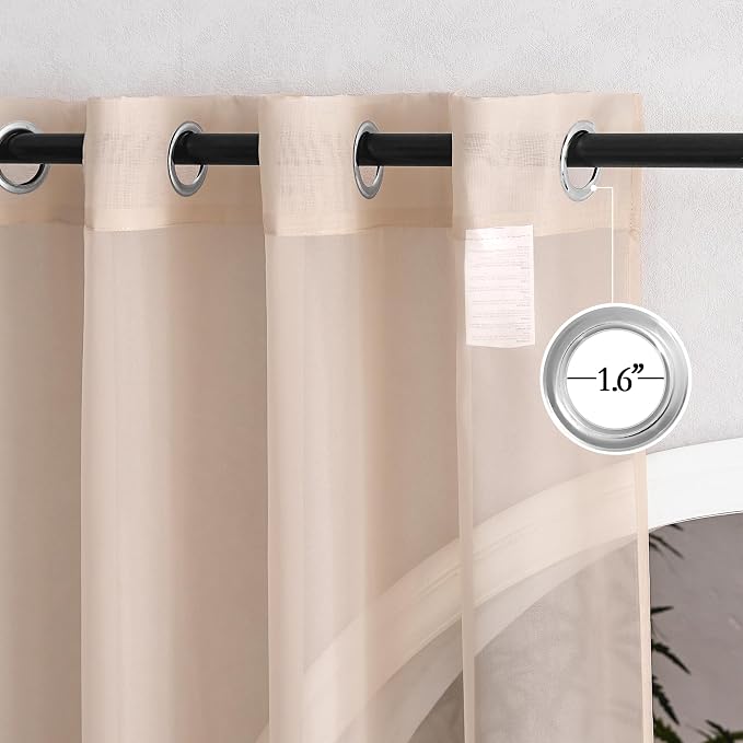NICETOWN Taupe Voile Sheer Curtains 108 inches Long - Image 3