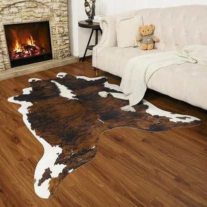 Faux Cowhide Rug, Animal Cow Hide Rug, 6.2 x 5.2 Ft Black and Brown | Premium - Image 7