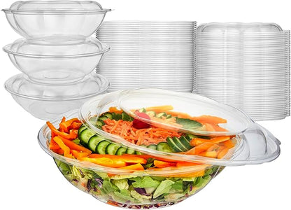Stock Your Home 64oz Clear Plastic Salad Bowls with Lids Disposable (10 Pack) Extra Large Takeout Container with Snap on Lid for Fruit Salads, Lunch, Meal Prep, Acai Bowl, To-Go Party Containers