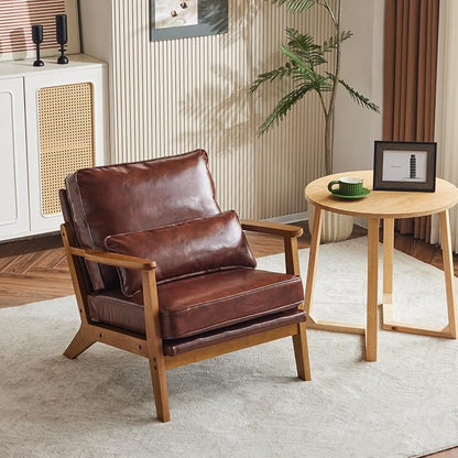 VINGLI Solid Wood Wide Armrests Accent Chair, Upholstered Mid Century Modern - Image 9