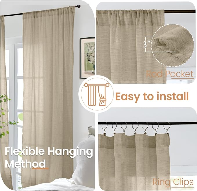 BGment Short Camel Linen Curtains 36 Inches Long - Image 6