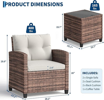 GarveeHome 3-Piece Outdoor Wicker Sofa Set, PE Rattan Patio Furniture - Image 2