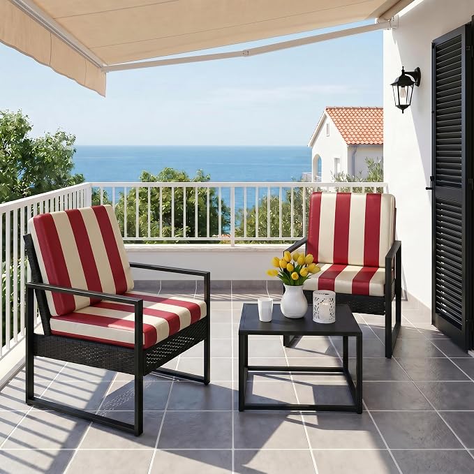 CALBODE 14 Pcs Stretch Outdoor Seat Cushion Covers, Washable Striped Chair Seat - Image 7