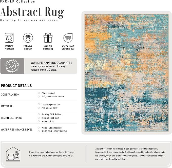 10x14 Area Rug Living Room: Modern Washable Soft Carpet Rosy Haze | - Image 2