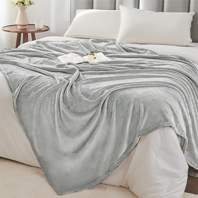 BEDELITE Fleece Blanket Soft Plush Twin Size Blanket Light Grey 60"x80" | Ultra - Image 6