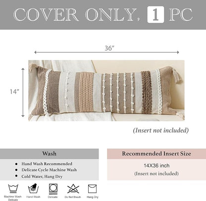 Brown Decorative Lumbar Pillow Cover 14x36 Boho Long Body Pillow - Image 4