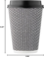[100 SET]Harvest Pack 12 oz Disposable Coffee Cups, Insulated Ripple Double-Walled Paper Cups with Lids, Black and White Geometric, Drinking Cups for Tea Hot Chocolate Drinks To go coffee cups