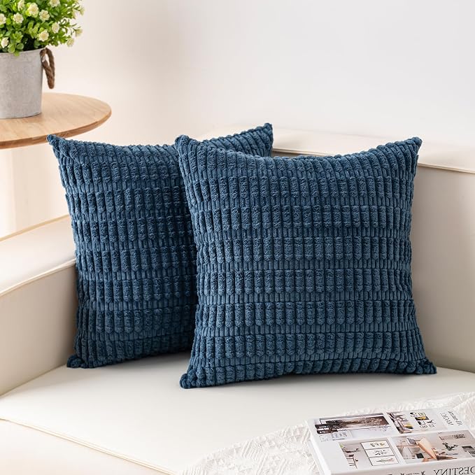 Aegero Pack of 2 Corduroy Decorative Throw Pillow Covers 18x18 Inch, Teal | by Unknown