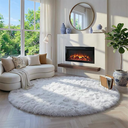 Amdrebio White Fluffy Round Rug 4Ft - Image 3
