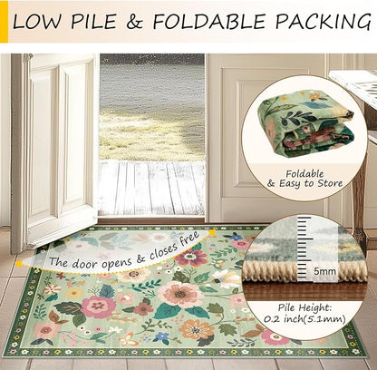 RELEANY Floral Washable 3x5 Area Rugs LightGreen | Flower Carpet Print Boho - Image 4