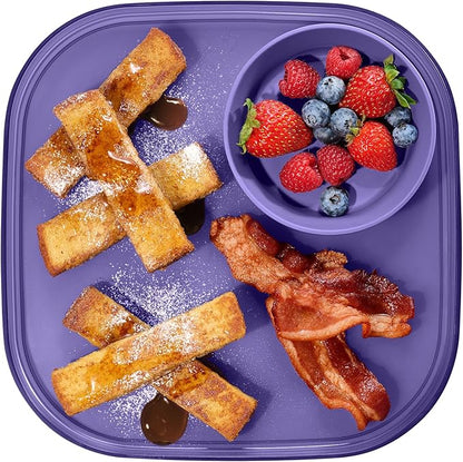 Madesmart Dipware Reusable Dining Plate/Serving Tray for Appetizers and Snacks, Food-Safe Appetizer Serving Platter with Removable Dip Bowl, Plum