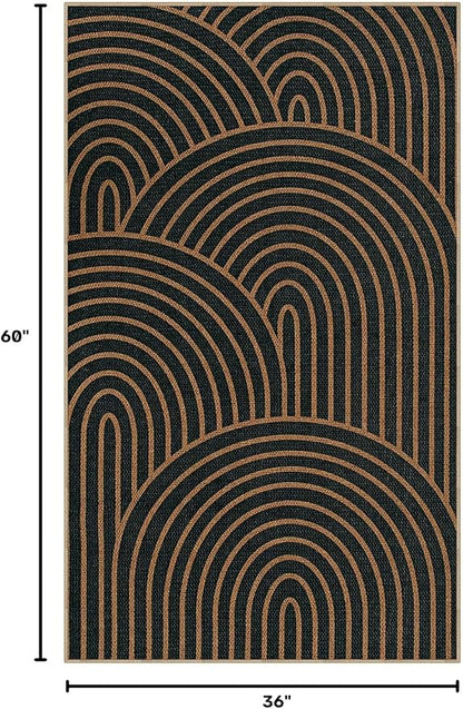 Lahome Enfys Modern Rainbow Easy Jute Patio Rug, 3x5 Washable Rugs - Image 2