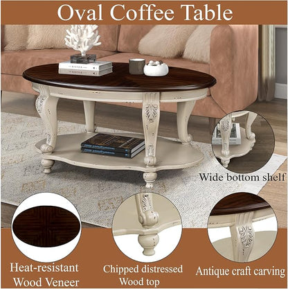 3-Piece Traditional Solid Wood Table Set, Vintage Table Set of 3 Includes 1 - Image 3