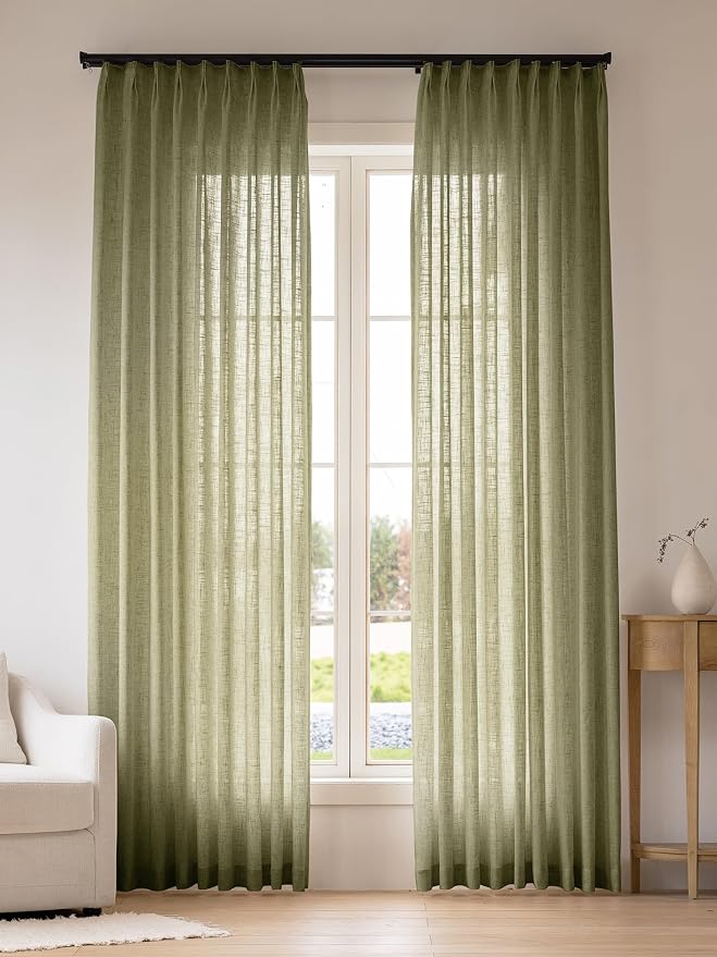 Liz Pinch Pleated Linen Curtains Light Filtering Curtains by THREEGIRLSHOME