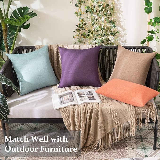 MIULEE Pack of 2 Decorative Outdoor Solid Waterproof Throw Pillow Covers Faux - Image 5