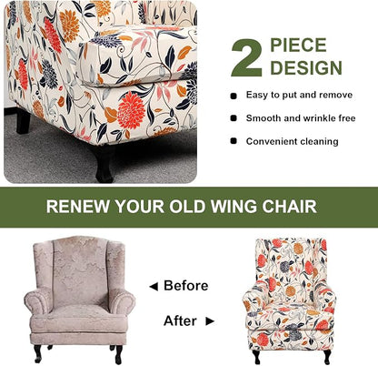 HAOYONG Wing Chair Slipcovers Printed Wingback Chair Covers 2 Pieces Wingback - Image 7
